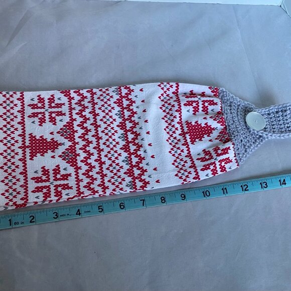 Crochet Top Hanging Red Christmas Trees Snowflakes Flour Sack Kitchen Towel - Picture 5 of 8